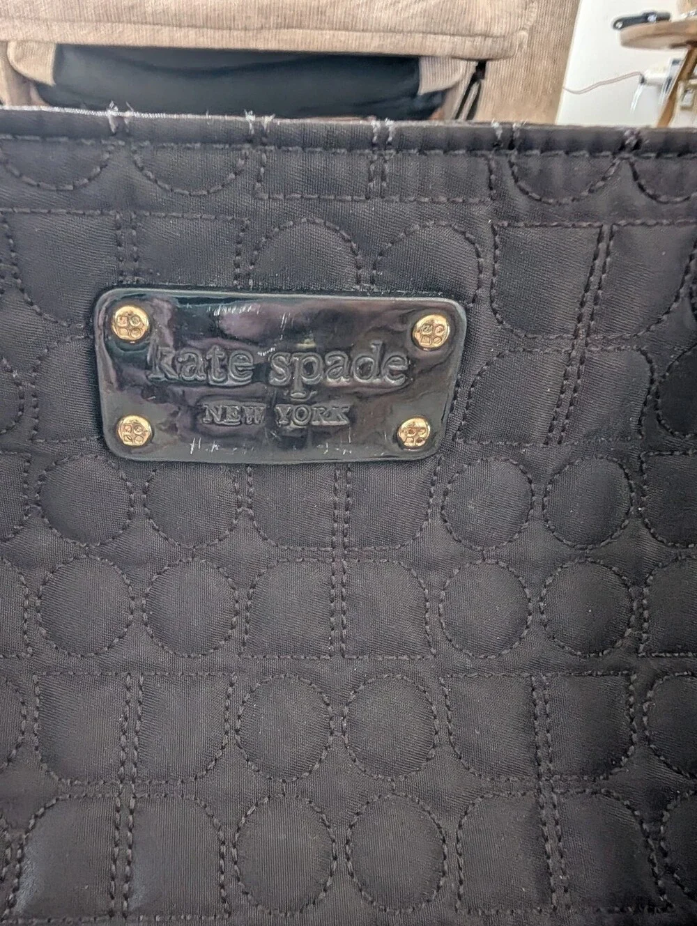 Quilted Kate Spade Black Tote Diaper Work Bag with Exterior And Interior Pockets